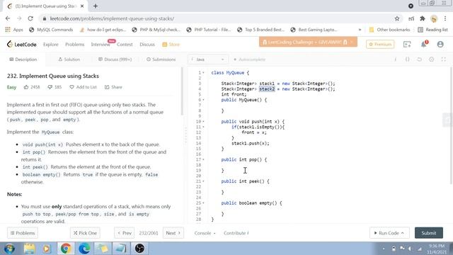 Implement Queue using stack | Leetcode 232 | Amazon Google Facebook interview question смотреть онлайн