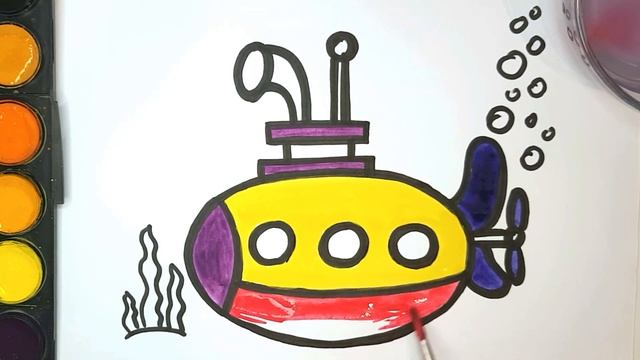 Submarine ??Drawing, Painting, Coloring for Kids and Toddlers with watercolors. How to Draw Togethe смотреть онлайн