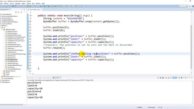 Java NIO - ByteBuffer.rewind() demo смотреть онлайн