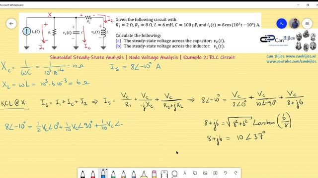 AC Electric Circuits | Sinusoidal Steady-State Analysis | Node Voltage Method | RLC Circuit EX2 смотреть онлайн