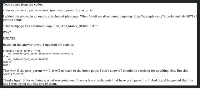 Wordpress: Getting "too many redirects" when using wp_redirect for attachment page смотреть онлайн