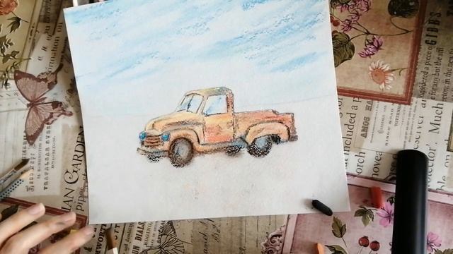 Рисование пастелью. Старый пикап в поле. #DrawingForYou, #Рисование_для_всех. смотреть онлайн