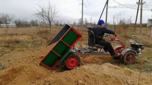 САМОСВАЛЬНЫЙ ПРИЦЕП ДЛЯ ТЯЖЕЛОГО МОТОБЛОКА (МОТОР СИЧ) В РАБОТЕ ???