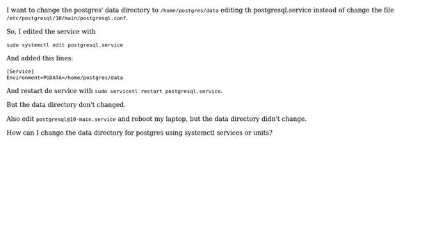 Ubuntu: Change PostgreSQL PGDATA variable with systemctl смотреть онлайн