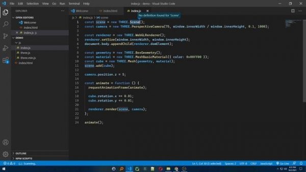 [Javascript] Three.JS setup in VS Code (with Autocomplete and IntelliSense)