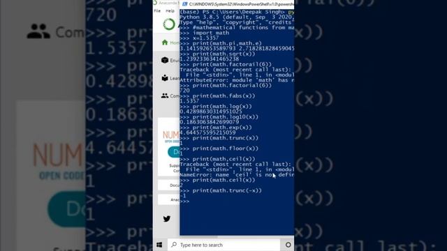python program | math modules function |anaconda Powershell 6.34 смотреть онлайн