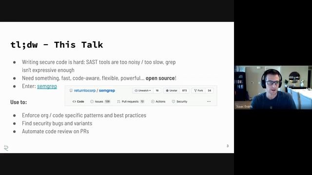 r2c meetup: How nodejsscan powers 70+ rules and what’s new in Semgrep смотреть онлайн
