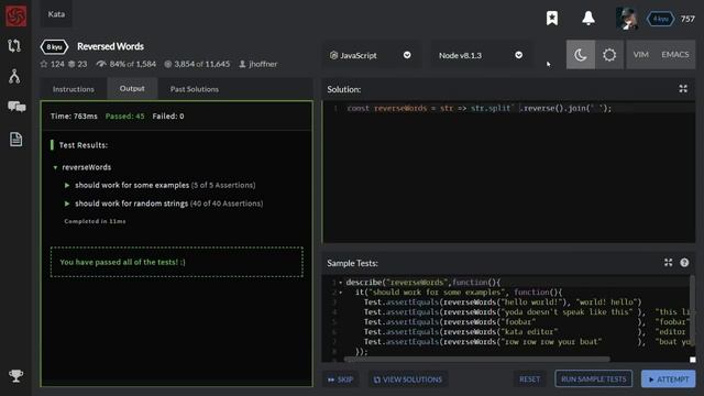 Codewars: Reversed Words (8 kyu) TDD in JavaScript смотреть онлайн