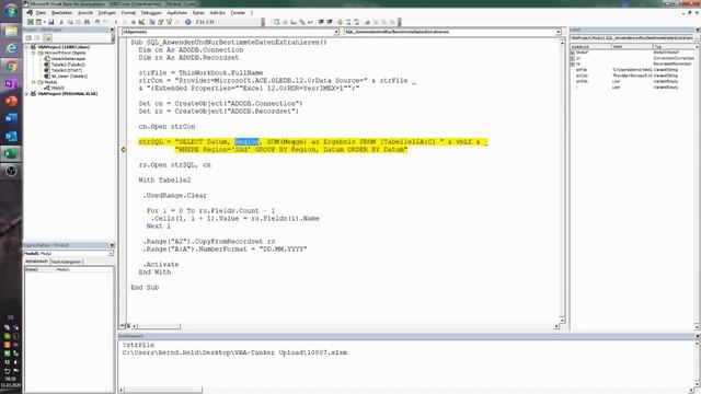 115. Excel-VBA: Bestimmte Daten aus einer Tabelle abfragen und automatisch verdichten (ADO + SQL) смотреть онлайн
