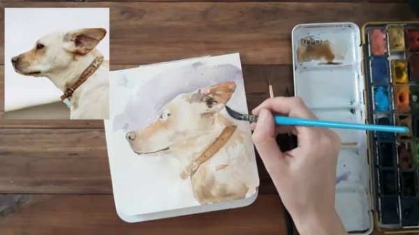 Как нарисовать собаку акварелью. Быстрый рисунок. Watercolor painting of cute dog. Speed painting