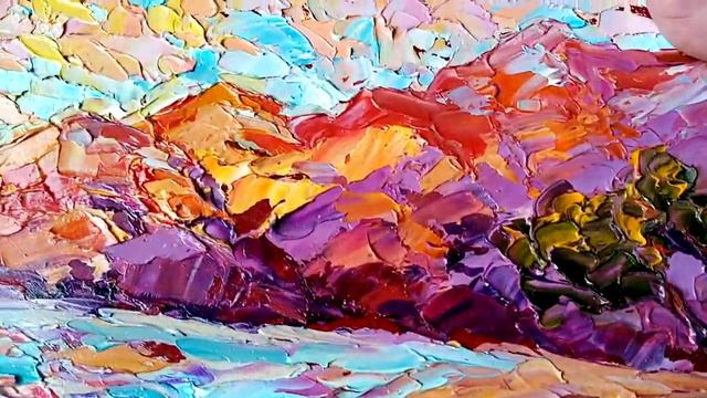 Картина маслом горы море абстрактный пейзаж импасто oil painting original art impasto смотреть онлайн