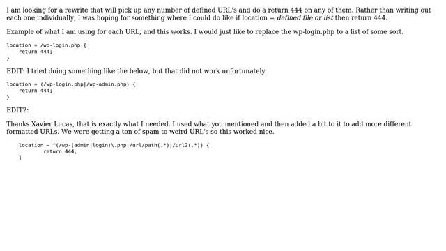 DevOps & SysAdmins: Nginx rewrite for a large group of URL's to a 444 смотреть онлайн