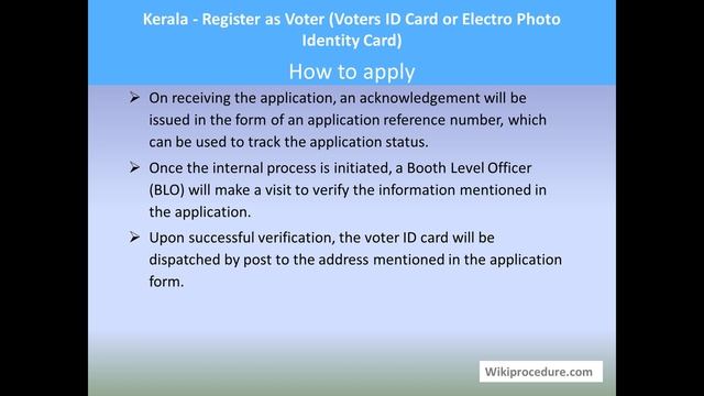 Kerala - Register As Voter (Voters ID Card Or Electro Photo Identity Card)