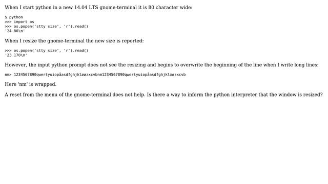 Ubuntu: How do I reset the Python interpreter's terminal width? смотреть онлайн