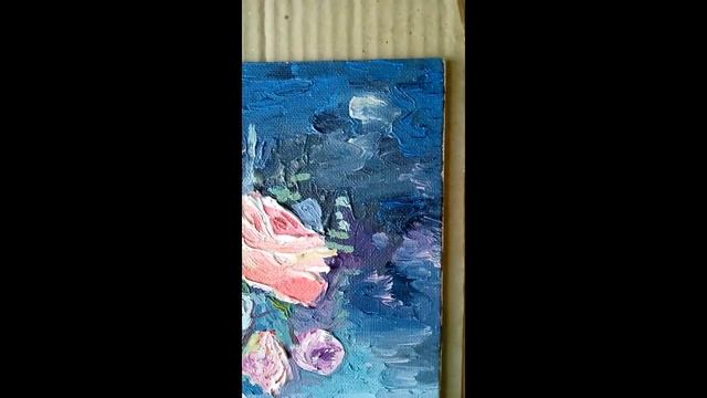 Картина Букет Цветов маслом "Нежные розы" смотреть онлайн