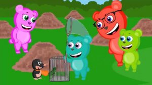 Mega Gummy Bear Experiments With A Rainbow Finger Family Nursery Rhymes for kids Toys Fun