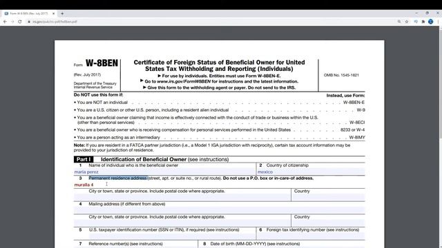 Como llenar el FORMATO W-8BEN (IRS) смотреть онлайн