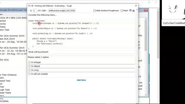 Calling a method passing a String where Integer/Long/Object is expected (enthuware.ocajp.i.v8.2.924 смотреть онлайн