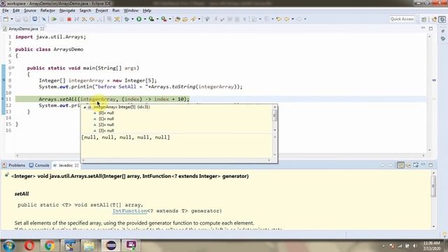 How to use setAll(T[] array, IntFunction generator) method of Java.util.Arrays Class? смотреть онлайн