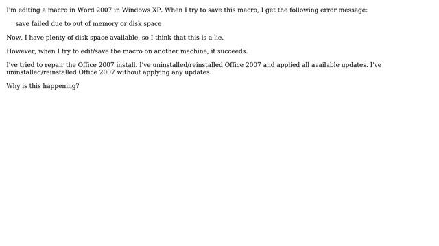 visual basic save failed due to out of memory or disk space смотреть онлайн