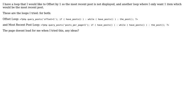 Wordpress: Offset Loop by 1 , Limit next loop to 1 (Most Recent) Post смотреть онлайн