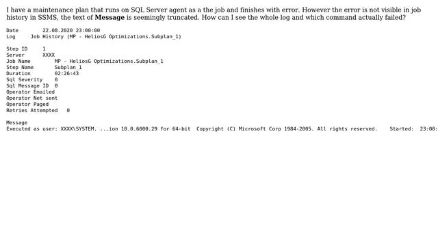Databases: Where to find the whole log of a maintenance plan package job that failed with error? смотреть онлайн