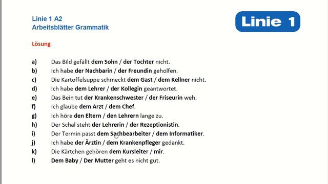 Linie 1 A2 Arbeitsblätter Grammatik - Klett Sprachen 1