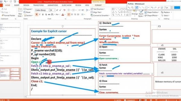 Explicit cursor  used in pl/sql