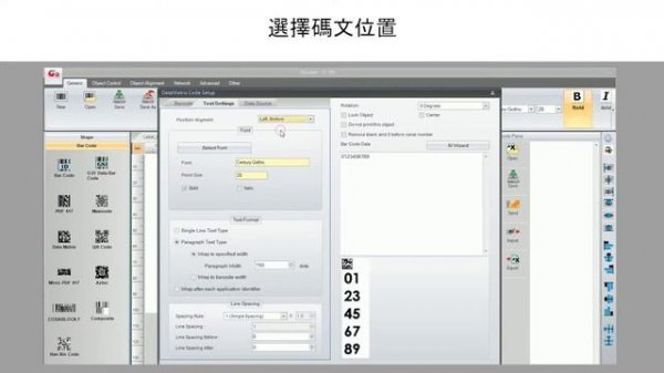 GoLabel - Data Matrix條碼可以加入碼文及支援Windows 字型