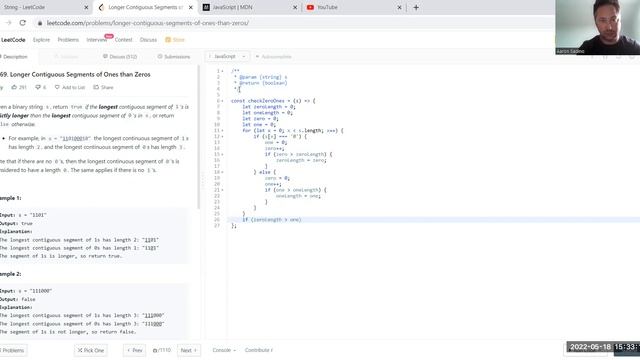 1869. Longer Contiguous Segments of Ones than Zeros - Javascript - Time: O(n) Space: O(1) - Leetcod смотреть онлайн