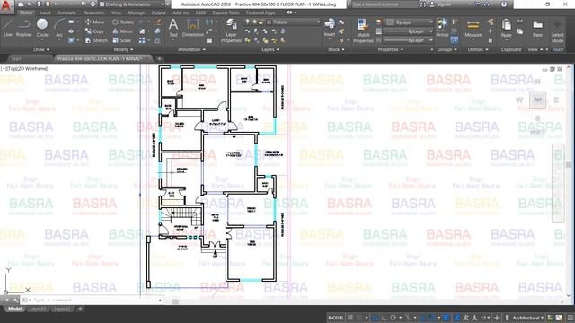 AUTOCAD # 404 Ground Floor Plan of Double Story House Size 50' x 100' смотреть онлайн