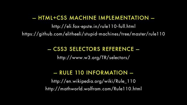 Eli Fox-Epstein's Rule 110 HTML & CSS3 Machine смотреть онлайн