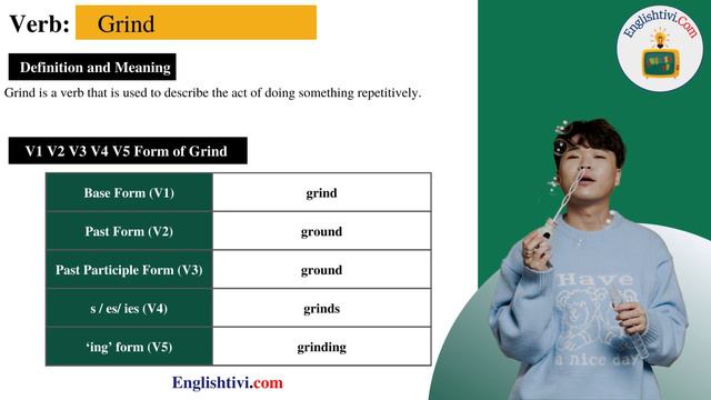 Grind V1 V2 V3 V4 V5 Base Form, Past Simple, Past Participle Form of Grind | Englishtivi.com смотреть онлайн