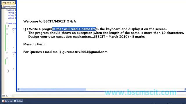 B.ScIT(C#)March 2010: - Write a program that will read a name from the keyboard & display it. смотреть онлайн