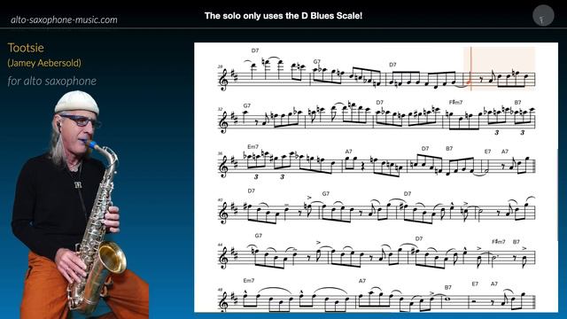 How to play "Tootsie" (Blues in D) with a solo using Blues Scale with your Alto Saxophone смотреть онлайн