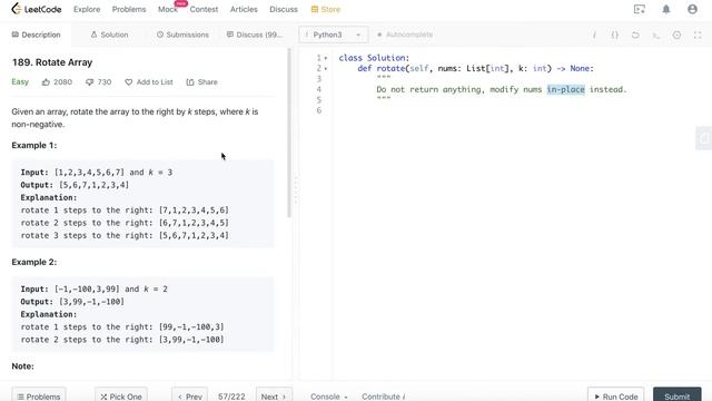 Leetcode 189. Rotate Array Python смотреть онлайн