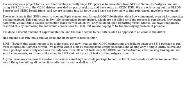 Connection Leak Issue with SSIS 2014 & Postgres ODBC смотреть онлайн