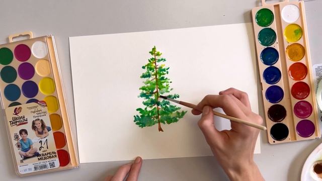 Как нарисовать заснеженную елку акварелью / Мастер-класс для начинающих смотреть онлайн