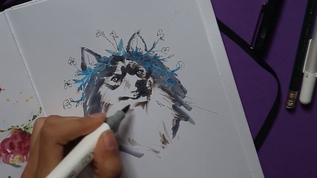 Рисуем собаку в венке // drawing a dog in flowers|| itsmesokolovakate смотреть онлайн