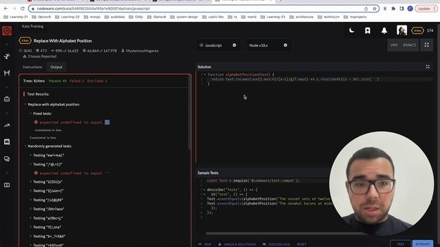 JavaScript решение задачи с Codewars. Replace With Alphabet Position смотреть онлайн