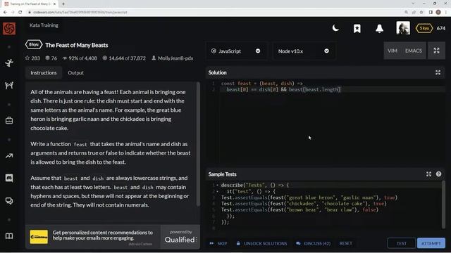 Codewars 8 kyu The Feast of Many Beasts Javascript смотреть онлайн