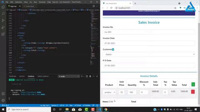 VUE JS Invoice App project in visual studio code using Node JS and NPM смотреть онлайн
