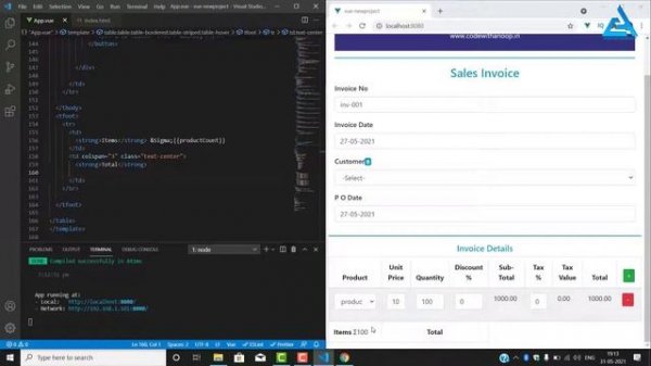 VUE JS Invoice App project in visual studio code using Node JS and NPM