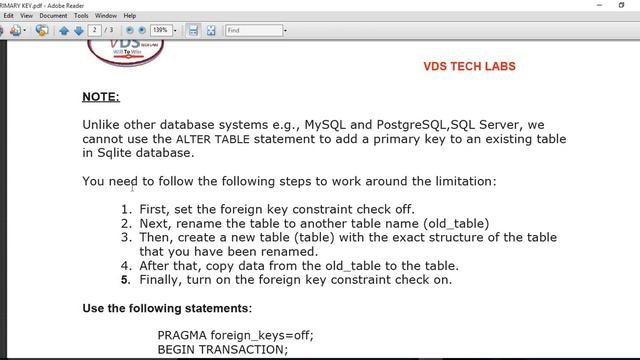 Sqlite Database : Primary Key смотреть онлайн