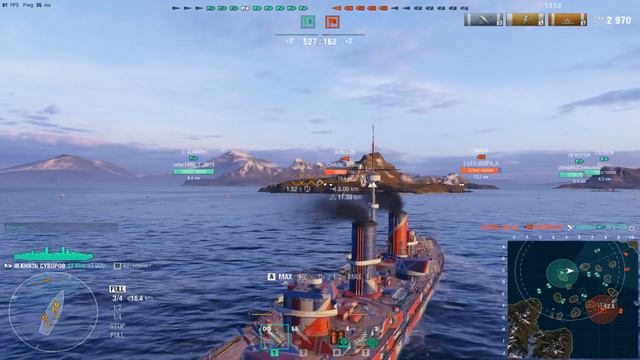 Линкор Князь Суворов.Морской бой-19.Игра World Of Warships смотреть онлайн