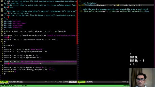 Vim Techniques 10 - listchars + wrap + list смотреть онлайн