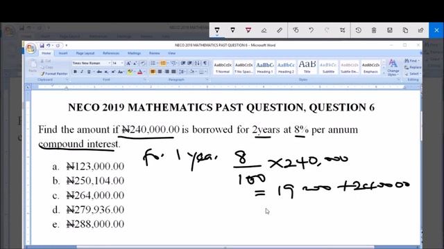 NECO 2019 MATHEMATICS PAST QUESTION 6 Compound Interest смотреть онлайн