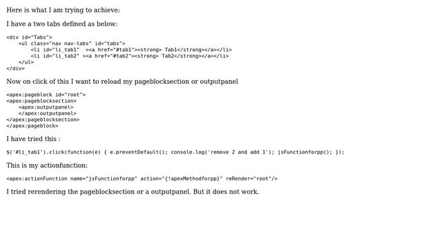 Salesforce: Reload a ＜apex:pageblocksection＞ or ＜apex:outputpanel＞ on an onclick event in APEX смотреть онлайн