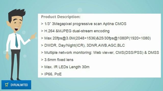 3Megapixel 1/3 Cmos 3.6Mm Eco Savvy Ir BulletIPC