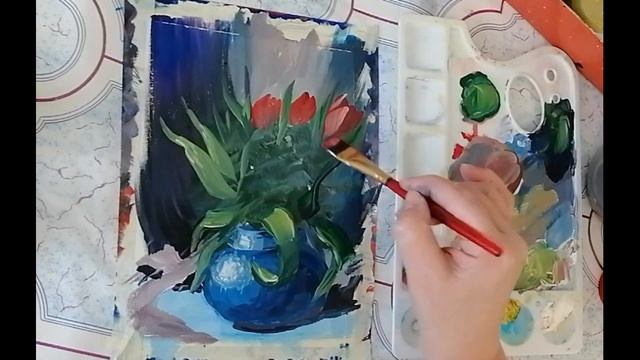 Простое рисование Гуашь букетик тюльпанов Рисуем с Любовью Draw with Love смотреть онлайн